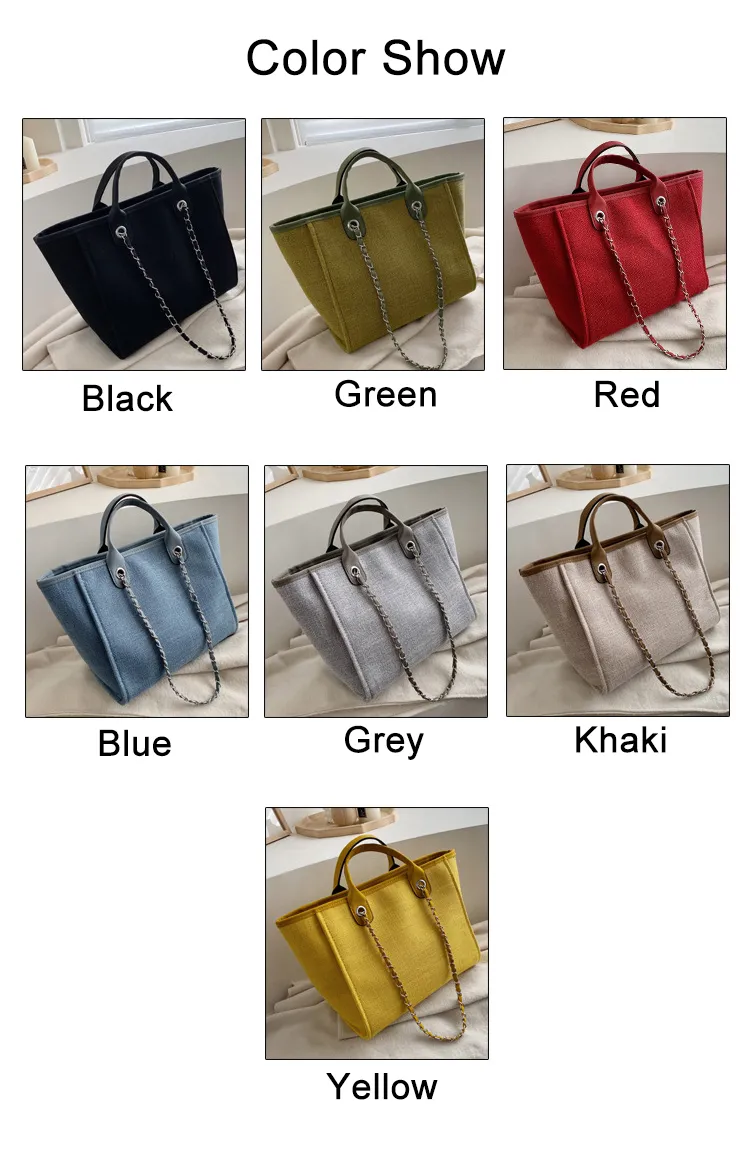 2021 Hot Selling Low MOQ Logo Customized Designer Bag Bolso De Mano Large Capacity Canvas Tote Bag Chain Handbags for Women