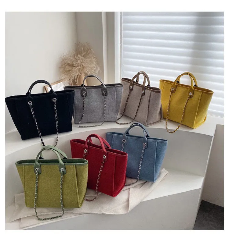 2021 Hot Selling Low MOQ Logo Customized Designer Bag Bolso De Mano Large Capacity Canvas Tote Bag Chain Handbags for Women