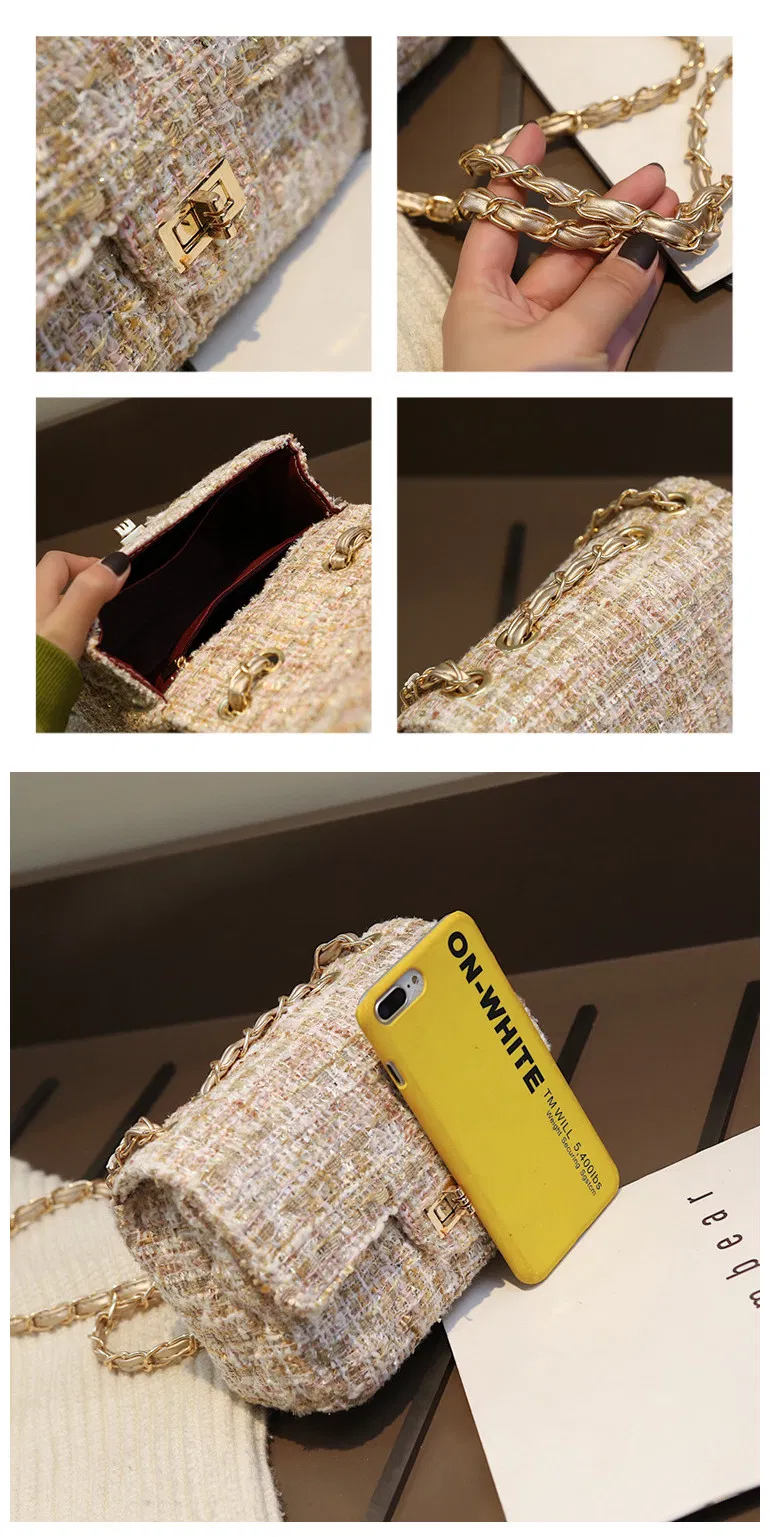 Autumn and Winter New Plaid Woolen Bag Female One-Shoulder Messenger Bag with Chain