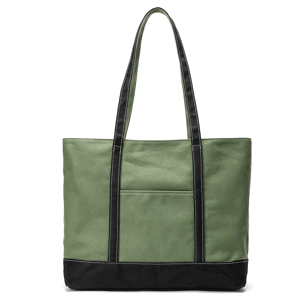 Cotton Canvas Woman Shoulder Bag iPad Casual Weekend Lady Tote Bag with Leather (RSMC-97123-F)