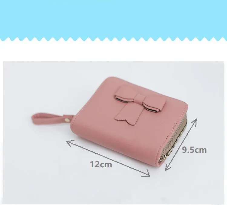 Customized Brand Designs Women Fake PU Leather Wallets Lady Card Holder Classic Purse Mini Short Zipper Wallet for Girls with Bow