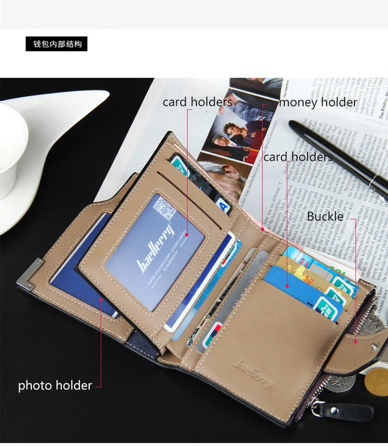 Customized Men PU Leather Card Holders Zipper Short Men Purse