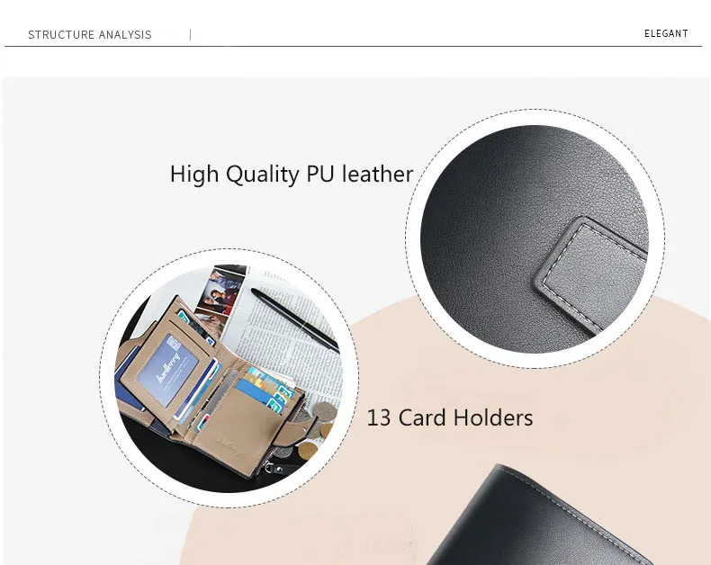 Customized Men PU Leather Card Holders Zipper Short Men Purse