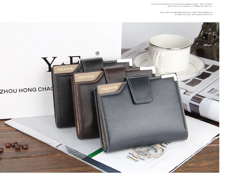 Customized Men PU Leather Card Holders Zipper Short Men Purse