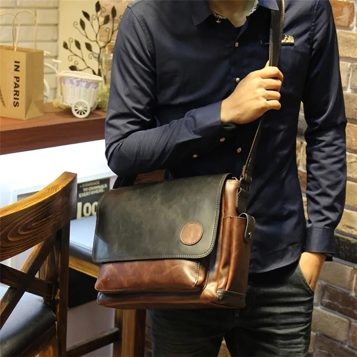 EG1003 Men Genuine Business Leather Briefcase for Man Shoulder Small Laptop Custom Messenger Bag Crossbody