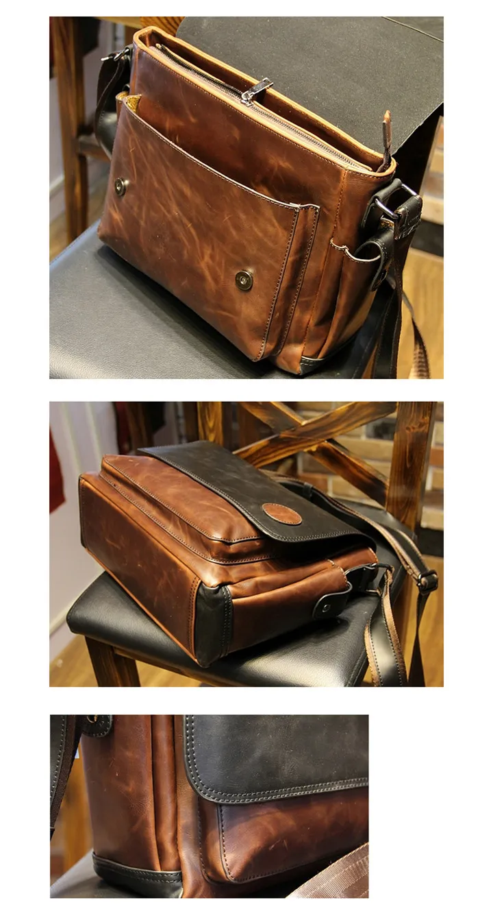 EG1003 Men Genuine Business Leather Briefcase for Man Shoulder Small Laptop Custom Messenger Bag Crossbody