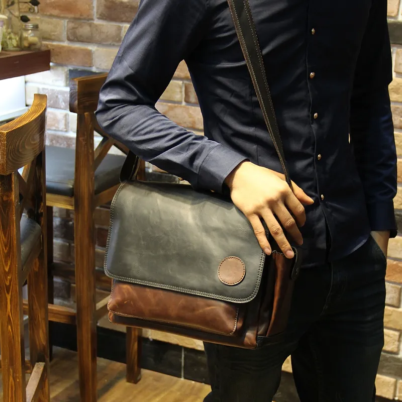 EG1003 Men Genuine Business Leather Briefcase for Man Shoulder Small Laptop Custom Messenger Bag Crossbody