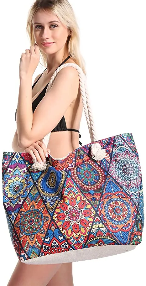 Extra Large Beach Bag for Women Waterproof Weekender Big Pool Tote Bag with Zipper Inner Pocket