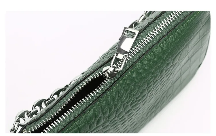 Fashionable Cross-Body Women Genuine Leather Handbag with Crocodile Striped