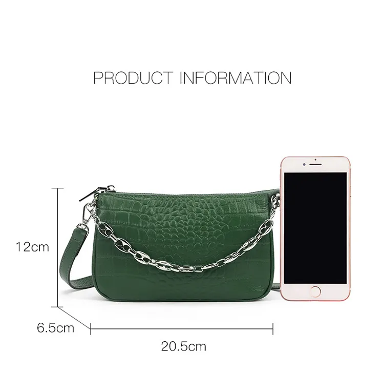 Fashionable Cross-Body Women Genuine Leather Handbag with Crocodile Striped