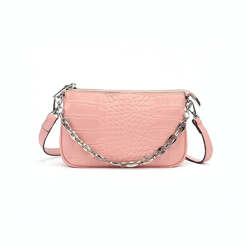 Fashionable Cross-Body Women Genuine Leather Handbag with Crocodile Striped