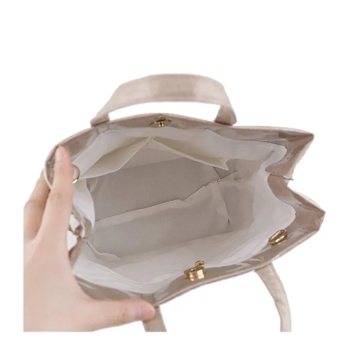 Kraft Paper Bag Letter Print Transparent Shoulder Bag Women Simple Waterproof Handbag Clear PVC Summer Beach Handbags Bolsos