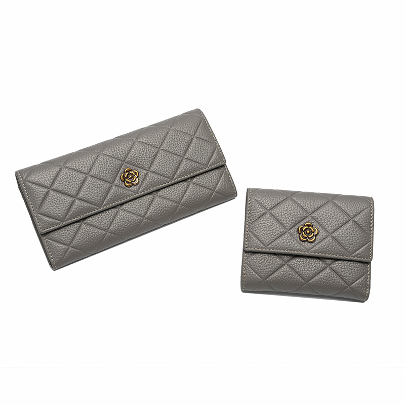 Long Cowhide Leather Purse Multi-Clip Clutch for Women