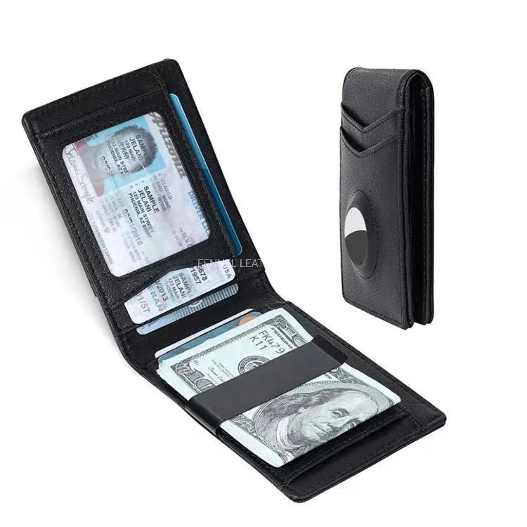 Manufacture Latest Apple Airtag Protection Smart Wallet GPS Tracker Funtional ID Cardholder RFID Protection Anti-Lost Airtag with Money Clip Cash Wallet (F1530)