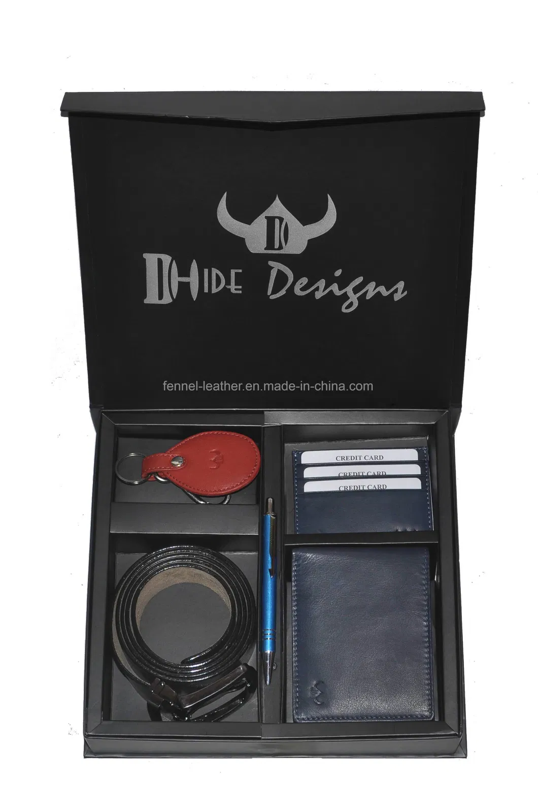 Manufacturer Hot Sell Men′ S Real Leather Gift Set Wallet Belt Cardholder and Keyholder with Pen Set 5PCS Giftbox Luxury Promotion Gift Set (EU4116)