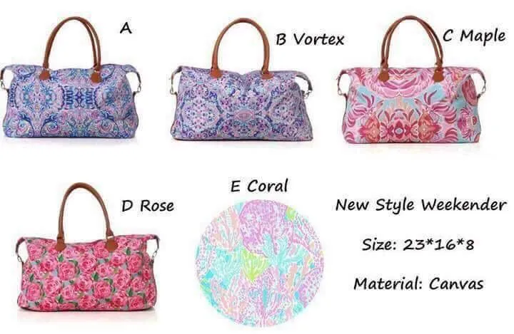 Monogram Cavas Bag Lilly Pulitzer Inspired Weekender Bag (18608)