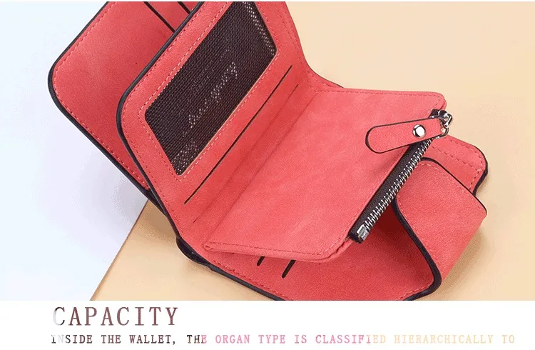 New Luxury Matte Leather Women Short Coin Card Holder Wallet