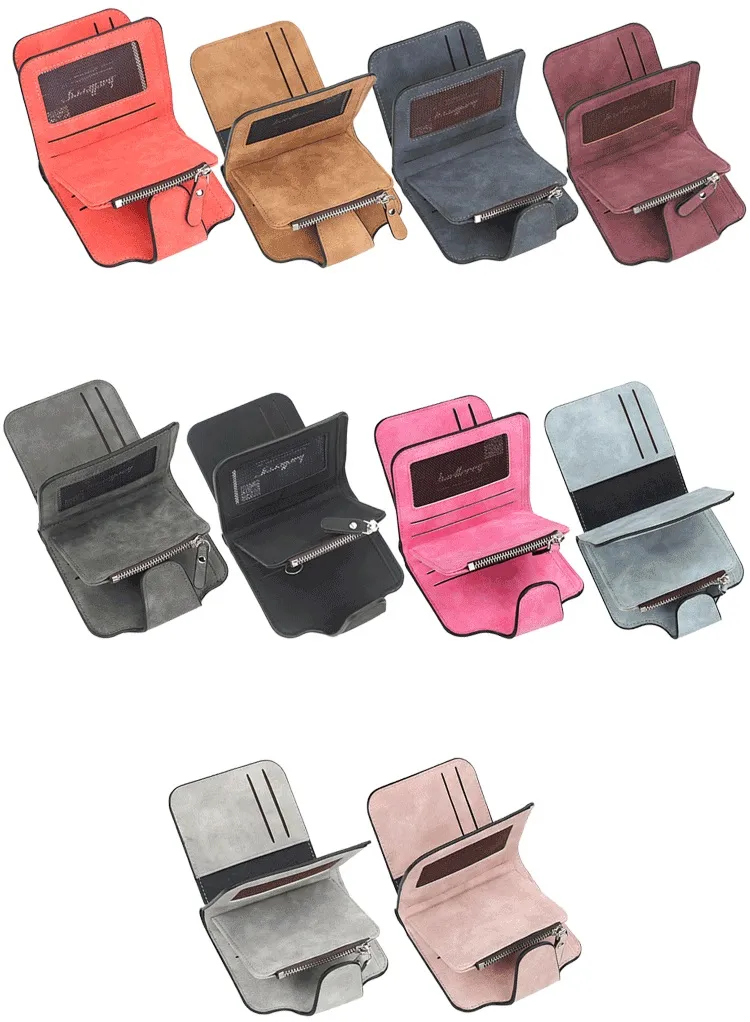 New Luxury Matte Leather Women Short Coin Card Holder Wallet