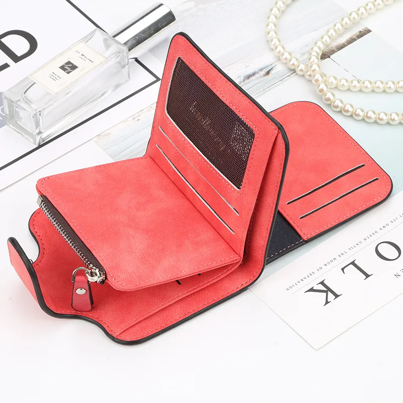 New Luxury Matte Leather Women Short Coin Card Holder Wallet