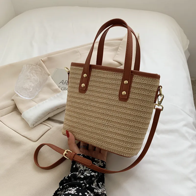 New Trendy Fashion Straw Woven Large Capacity Handbag Shoulder Tote Bag