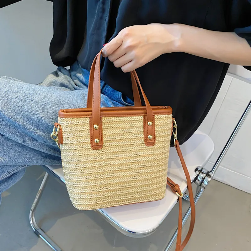 New Trendy Fashion Straw Woven Large Capacity Handbag Shoulder Tote Bag