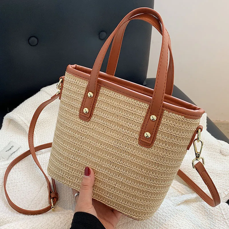 New Trendy Fashion Straw Woven Large Capacity Handbag Shoulder Tote Bag