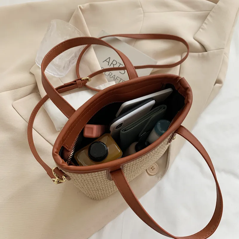 New Trendy Fashion Straw Woven Large Capacity Handbag Shoulder Tote Bag