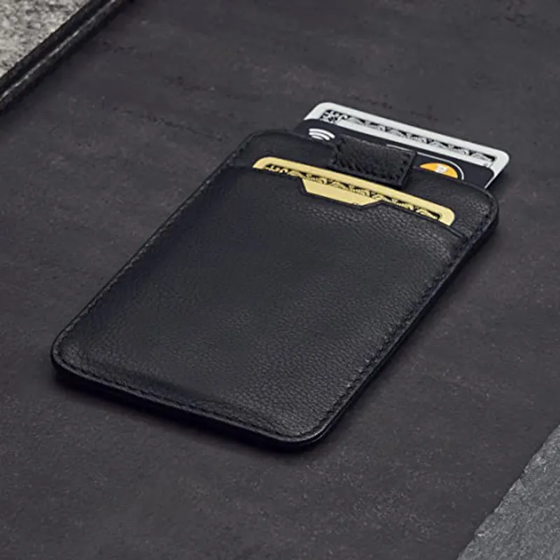 OEM&ODM Custom Mini Card Sleeve Small Slim Minimalist Pull Tab RFID Blocking Genuine Leather Thin Credit Card Holder Wallet