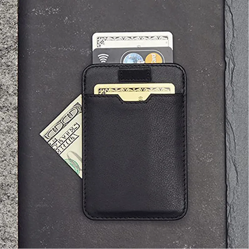 OEM&ODM Custom Mini Card Sleeve Small Slim Minimalist Pull Tab RFID Blocking Genuine Leather Thin Credit Card Holder Wallet
