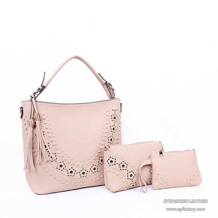 Popular Classical Lady Colorful Rivets Tassel Hand Bag Set Sh729