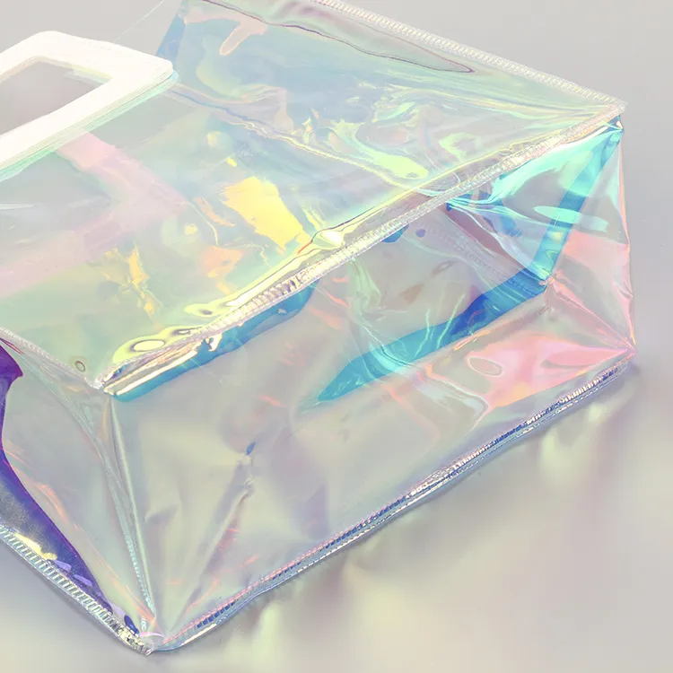 PVC Handbags Clear Laser Women Tote Beach Bag Transparent Fashion Customized Shinning Lady 1PC/Poly Bag Casual Tote Daily Used