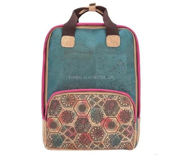Recycled Eco Friendly Vegan Leather Cork Bag Environmetal Reusable Protected Fashion Travel Bag Graphics Print Weekender Fashion Girl School Backpack (F1001)