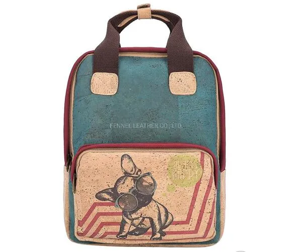 Recycled Eco Friendly Vegan Leather Cork Bag Environmetal Reusable Protected Fashion Travel Bag Graphics Print Weekender Fashion Girl School Backpack (F1001)
