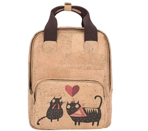 Recycled Eco Friendly Vegan Leather Cork Bag Environmetal Reusable Protected Fashion Travel Bag Graphics Print Weekender Fashion Girl School Backpack (F1001)