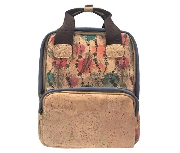 Recycled Eco Friendly Vegan Leather Cork Bag Environmetal Reusable Protected Fashion Travel Bag Graphics Print Weekender Fashion Girl School Backpack (F1001)