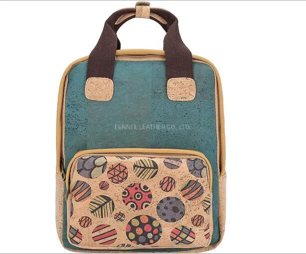 Recycled Eco Friendly Vegan Leather Cork Bag Environmetal Reusable Protected Fashion Travel Bag Graphics Print Weekender Fashion Girl School Backpack (F1001)