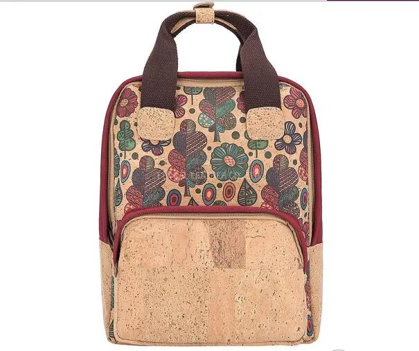 Recycled Eco Friendly Vegan Leather Cork Bag Environmetal Reusable Protected Fashion Travel Bag Graphics Print Weekender Fashion Girl School Backpack (F1001)