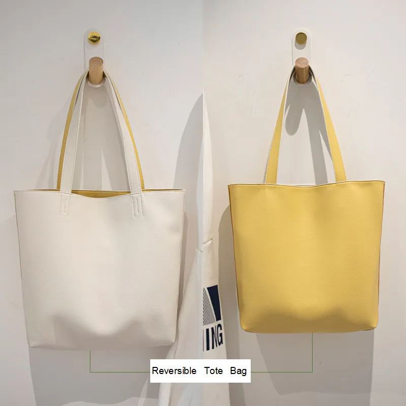 Reversible Tote Bag - Premium Vegan Leather Womens Shoulder Tote