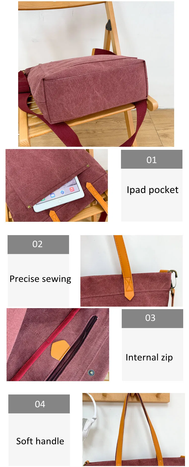 Simple Fashionable Canvas Lady Bag Large Capacity Multi-Layer Cross-Slung Handbag