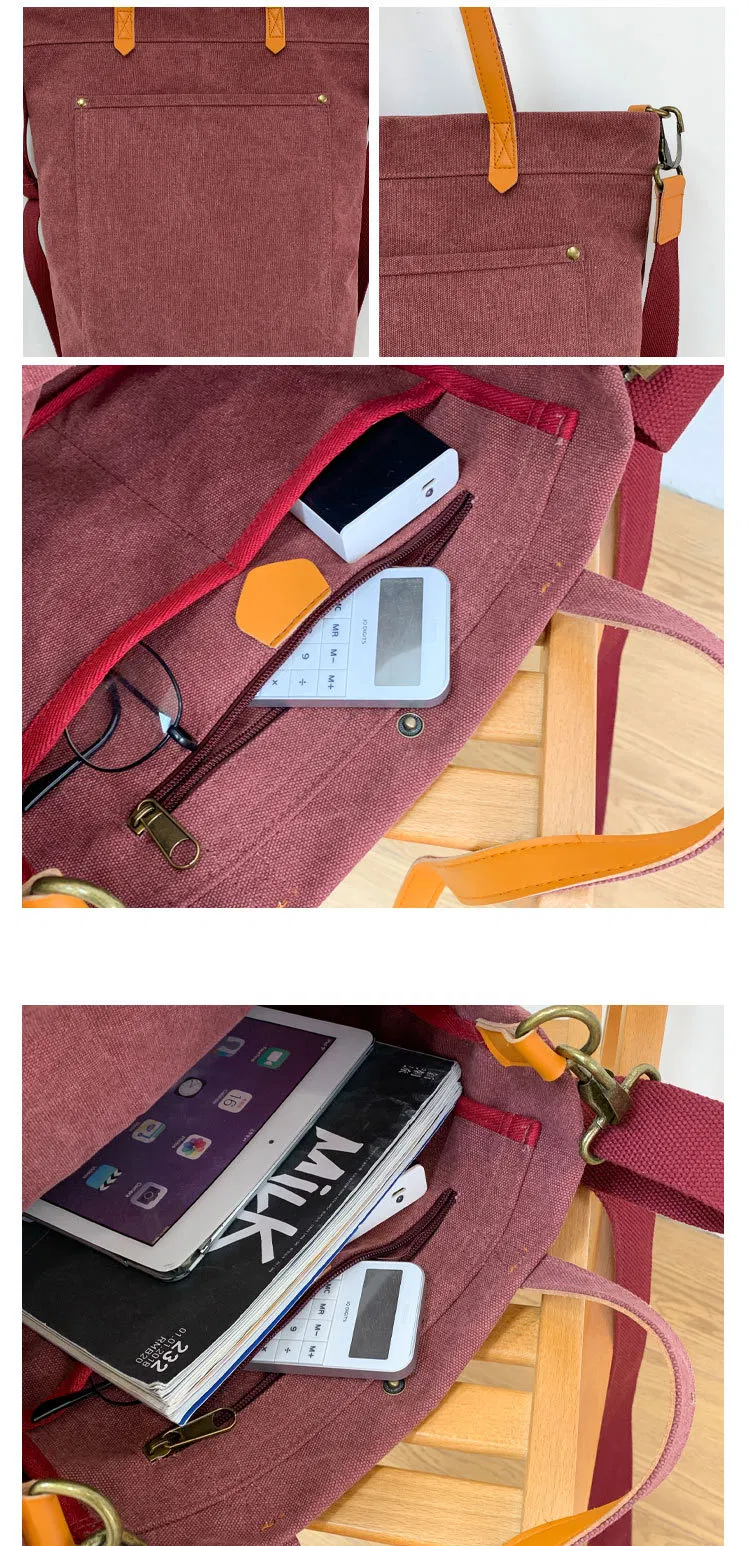 Simple Fashionable Canvas Lady Bag Large Capacity Multi-Layer Cross-Slung Handbag