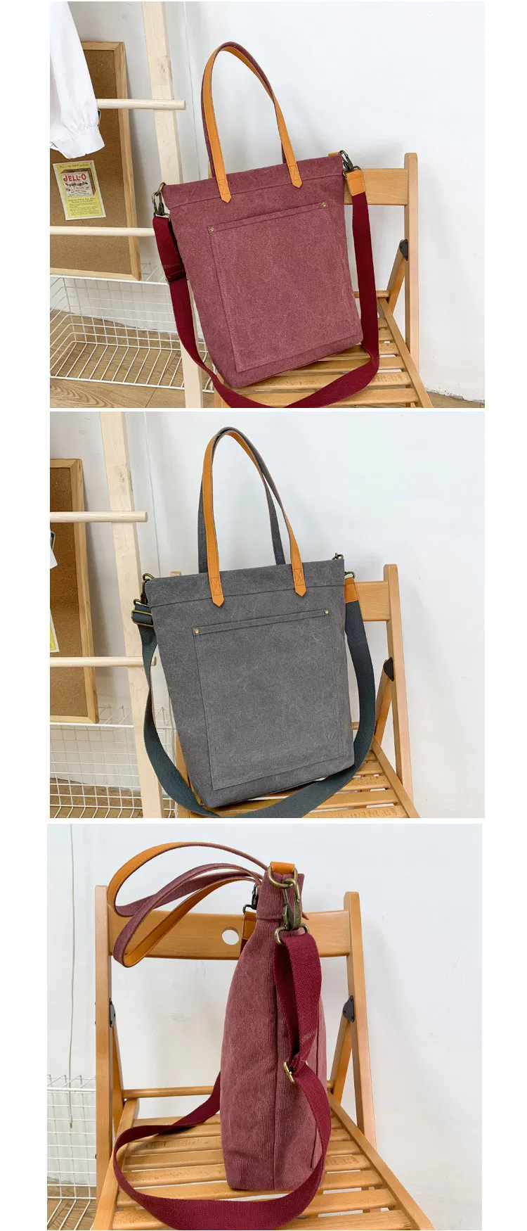 Simple Fashionable Canvas Lady Bag Large Capacity Multi-Layer Cross-Slung Handbag
