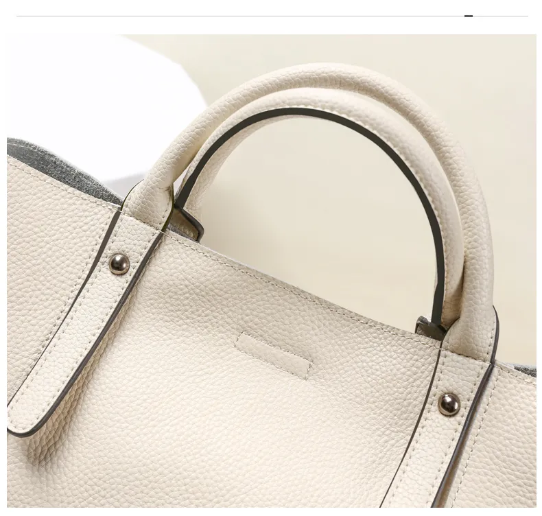 Soft Pebbled Leather Raw Edge Bucket Tote Lady Handbag