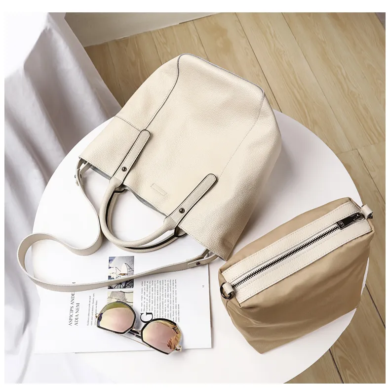 Soft Pebbled Leather Raw Edge Bucket Tote Lady Handbag