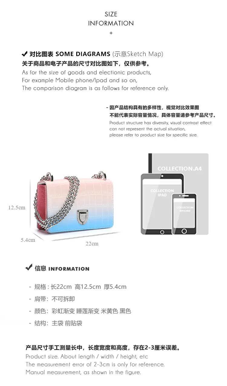 Women Cross-Body Bags Colorful Crocodile Material Nice Design Bags Chain Shoulder Bags