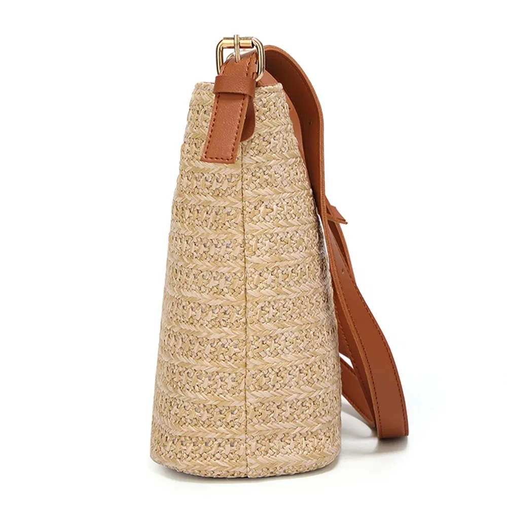 Women Message Straw Beach Shoulder Summer Tote Bags