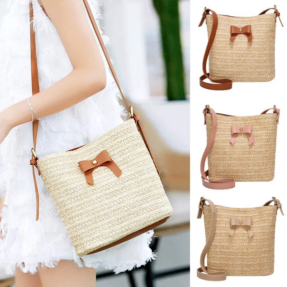Women Message Straw Beach Shoulder Summer Tote Bags
